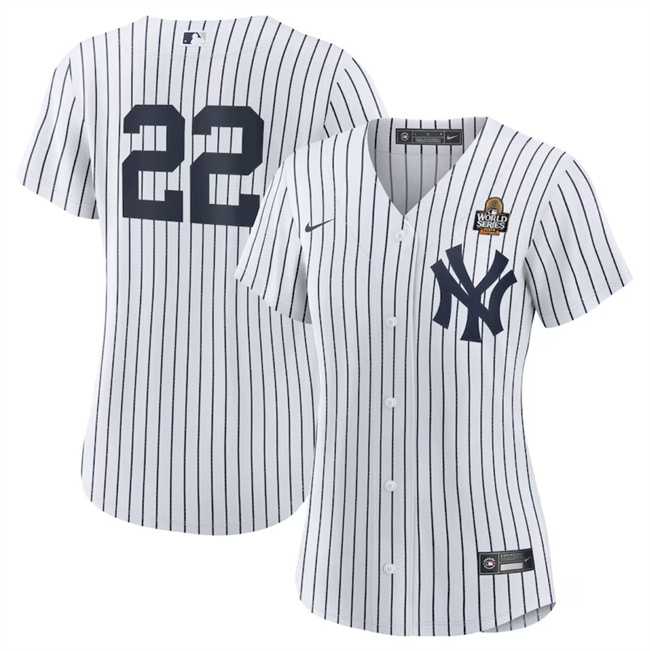 Womens New York Yankees #22 Juan Soto White 2024 World Series Cool Base Stitched Jersey Dzhi